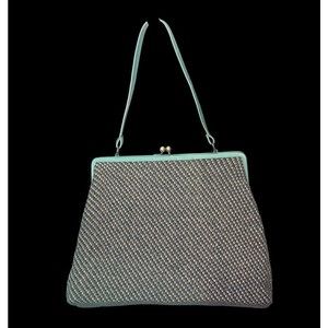 Tiffany Blue Tweed Wool Hand Bag Shoulder Frame Purse Made In India
